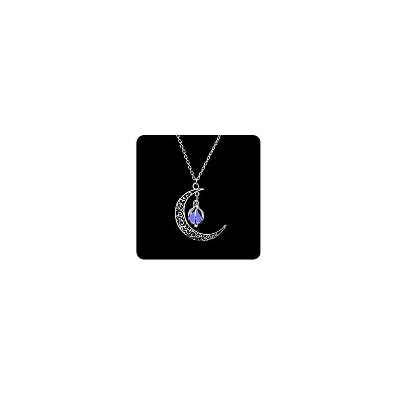 Aimimier Luminous Moon Necklace Stone Pendant Necklace Halloween Fluorescent Necklace Glow in The Dark Accessories for Women (Purple) - Image 1